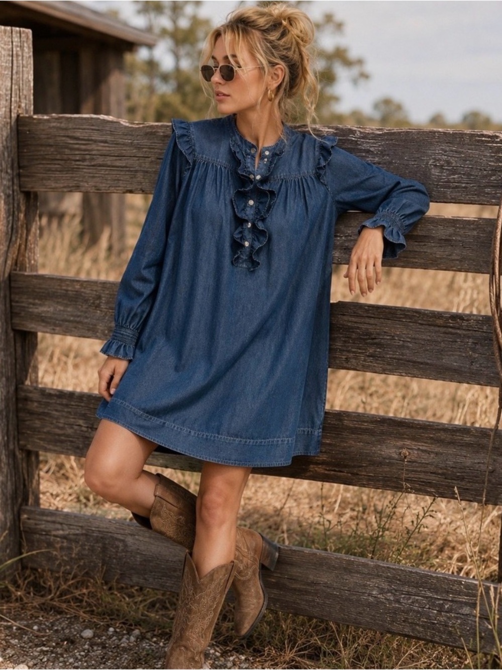 Draper James Indigo Ruffle Yoke Mini Dress #1243